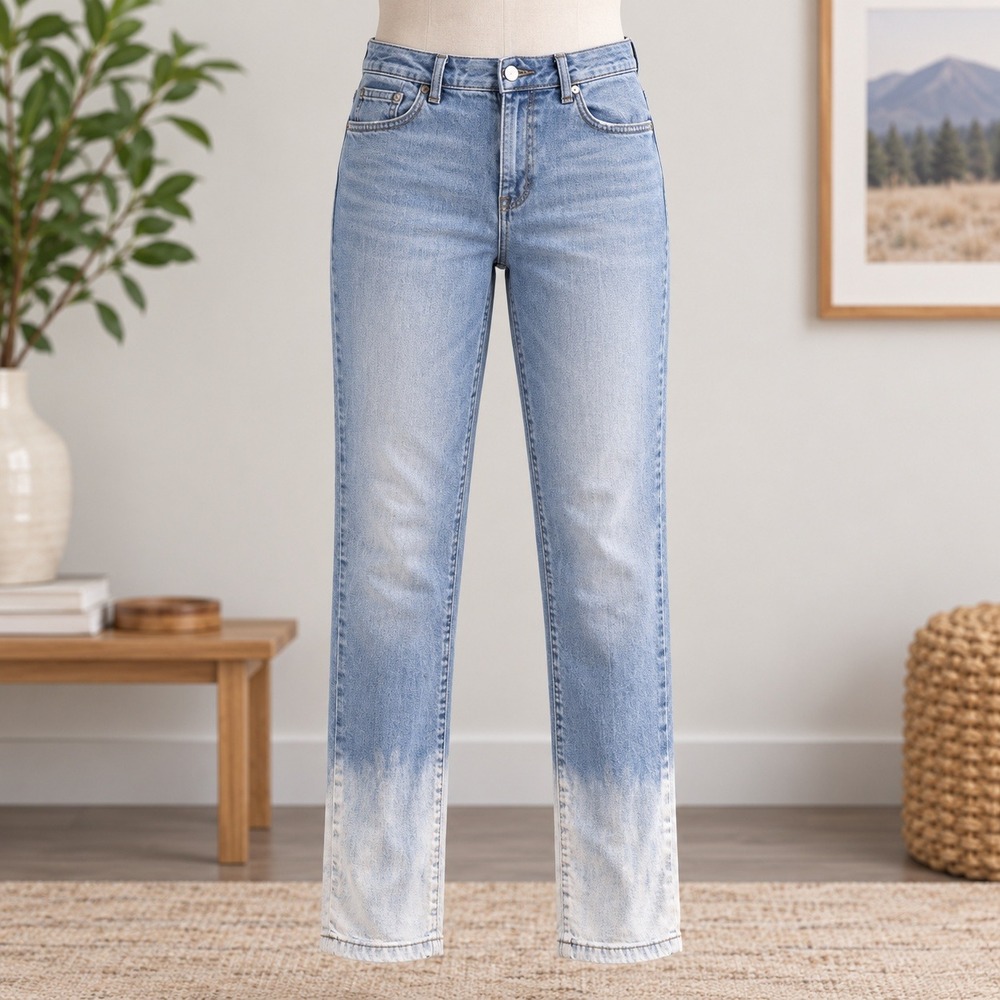 Simply Vera Vera Wang Ankle Jeans Womens 10 Blue Dip Dye Bleach Hem Straight Leg